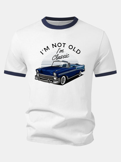 Vintage Car Print Contrast Ringer T-Shirt