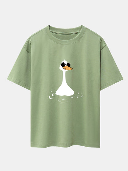 Sunglasses Goose Print Drop Shoulder Oversize T-Shirt