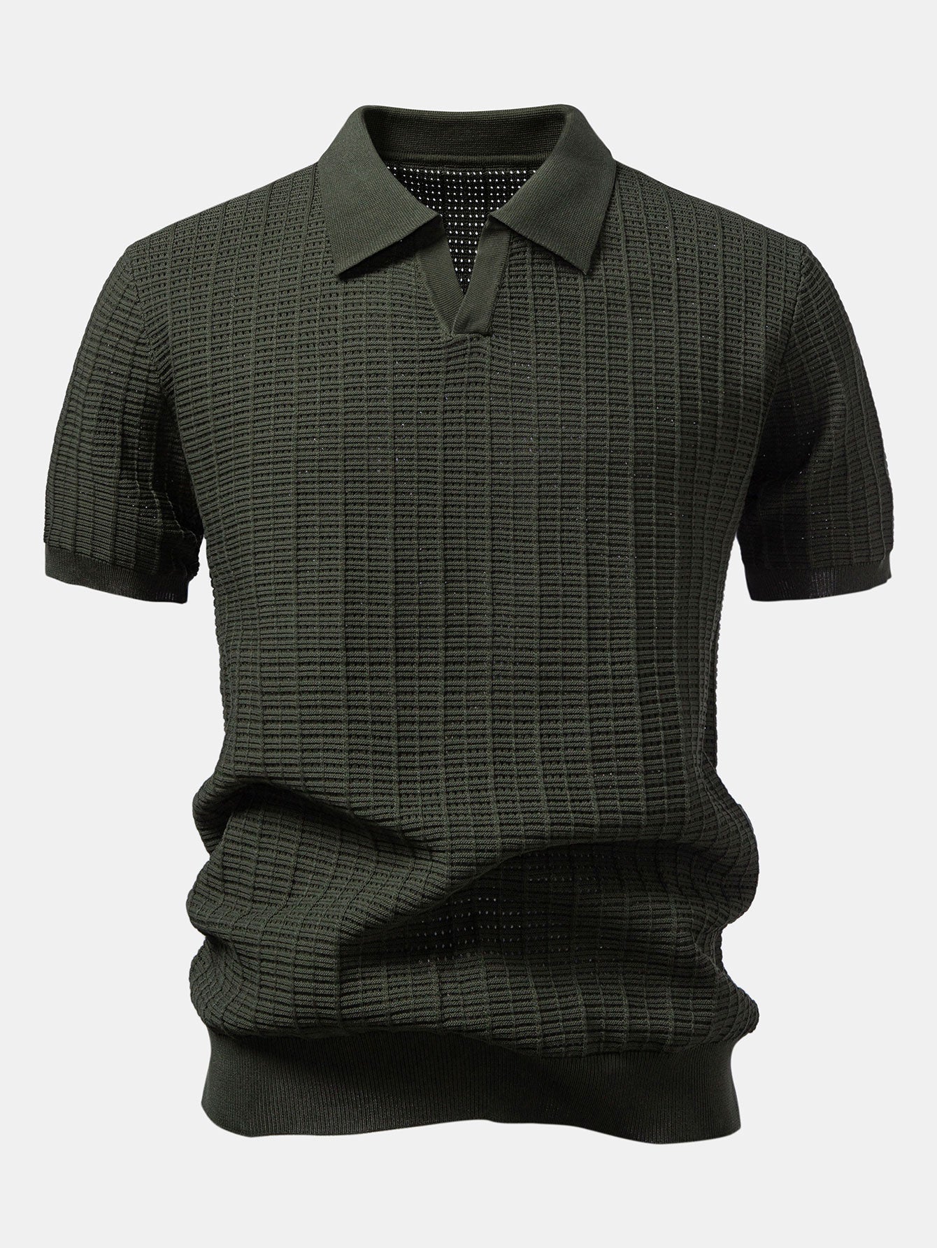 Textured Jacquard Johnny Collar Knit Polo