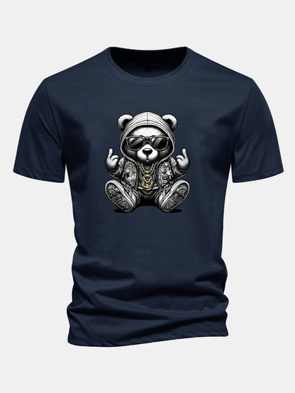تي شيرت قطن بتصميم دب بأسلوب هوب هوب بقصة عادية