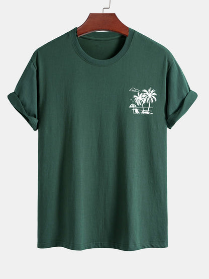 Regular Fit Palm Tree Print Cotton T-Shirt