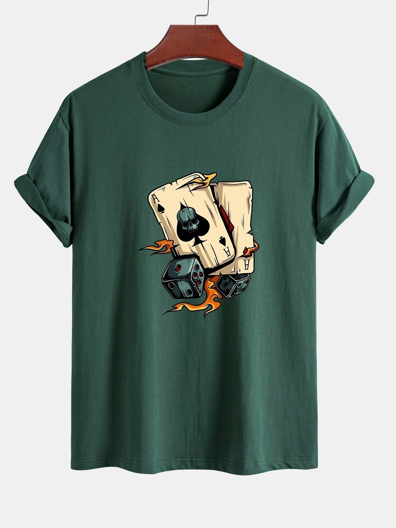 Regular Fit Dice Playing Cards Print Cotton T-Shirt