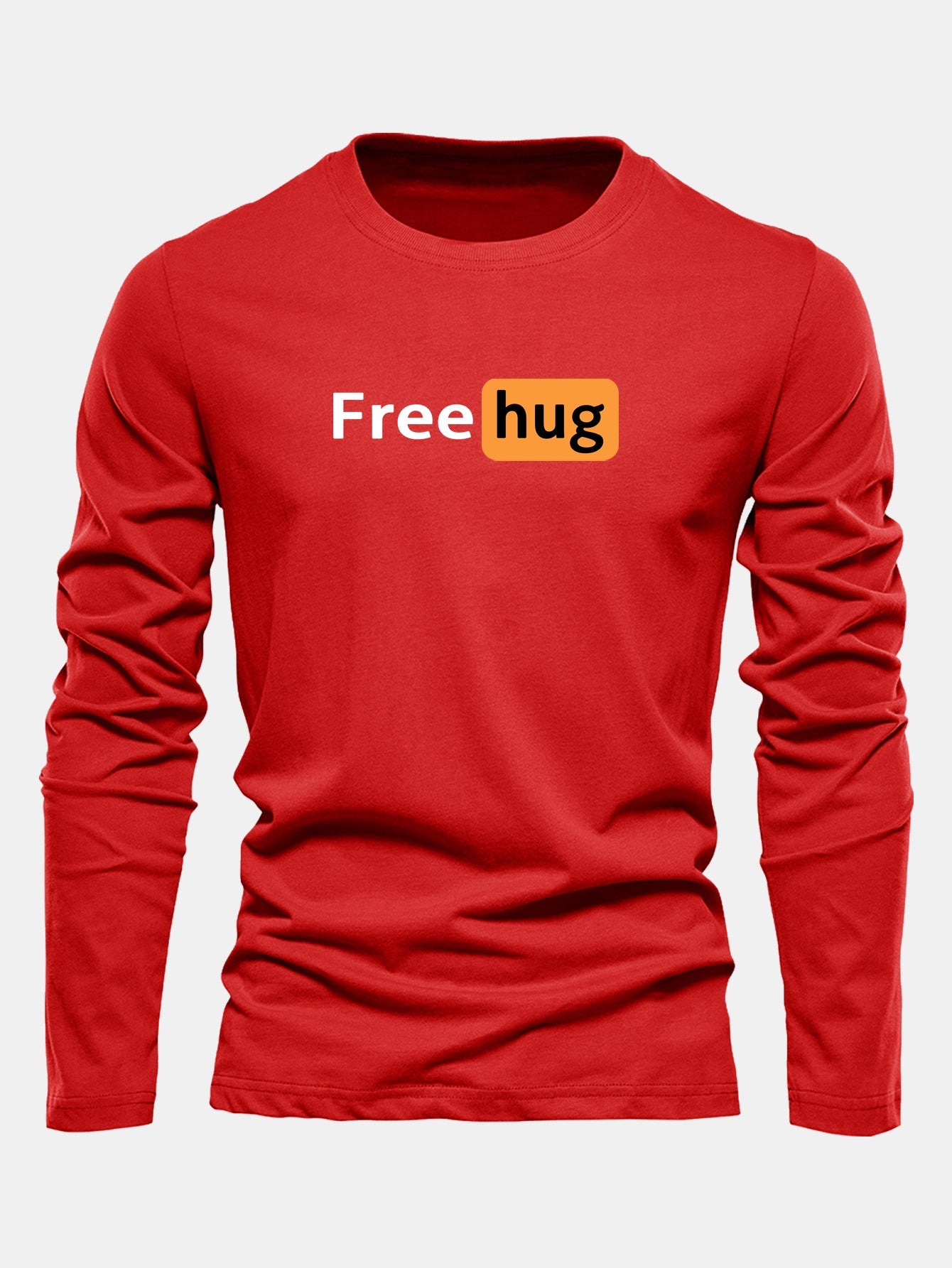 Long Sleeve Free Hug Print Cotton T-Shirt
