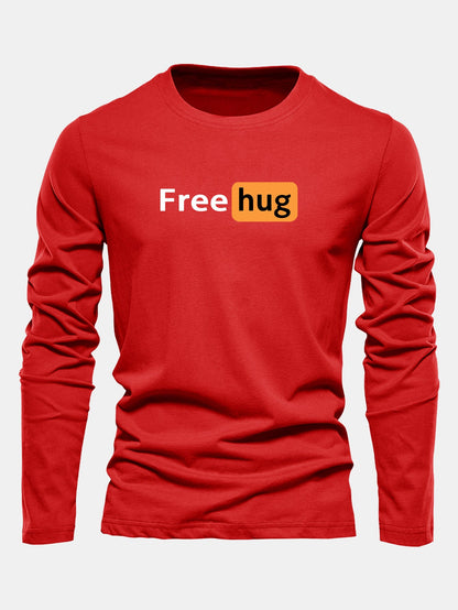 Long Sleeve Free Hug Print Cotton T-Shirt