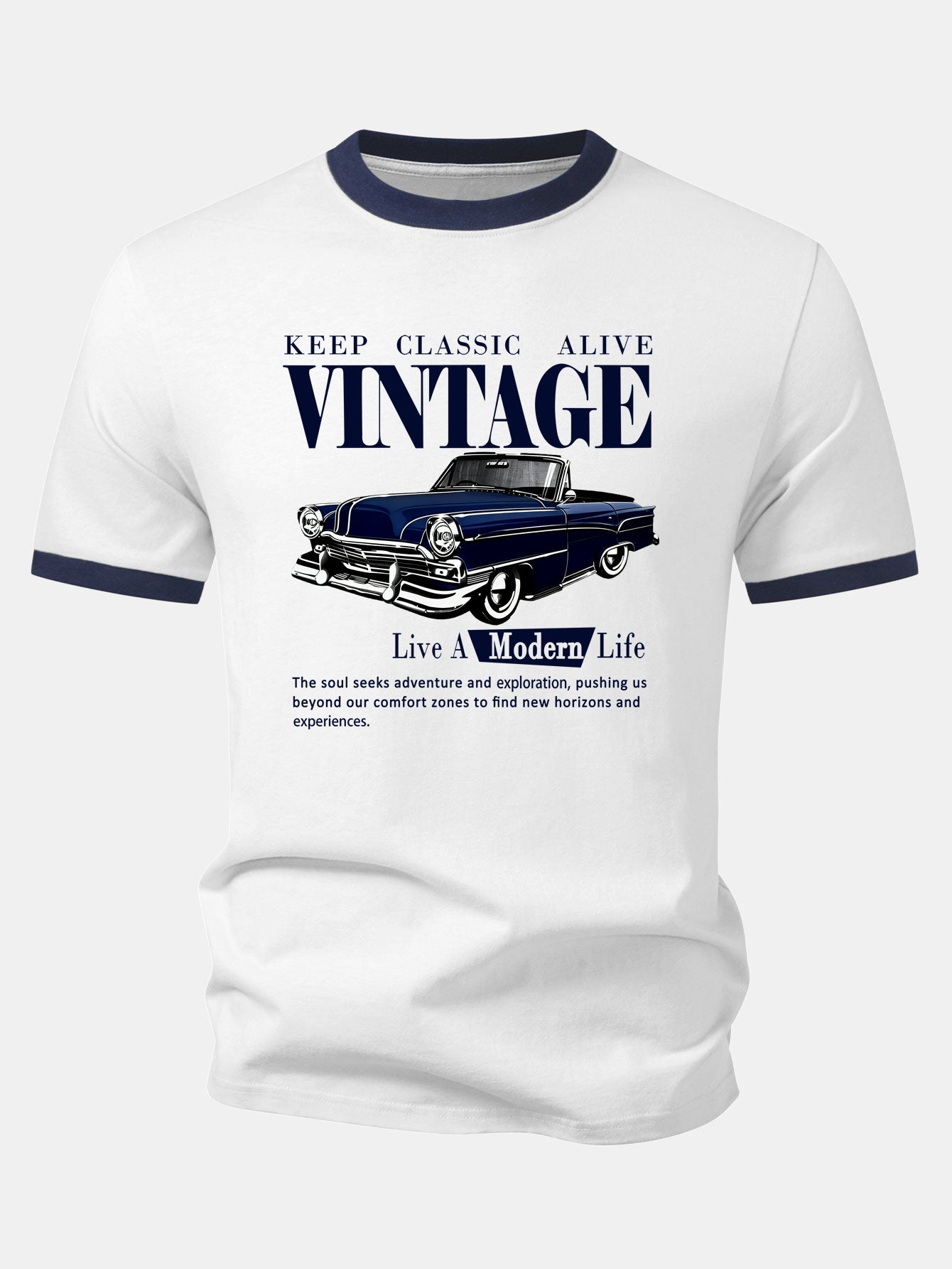 Vintage Car Print Contrast Ringer T-Shirt