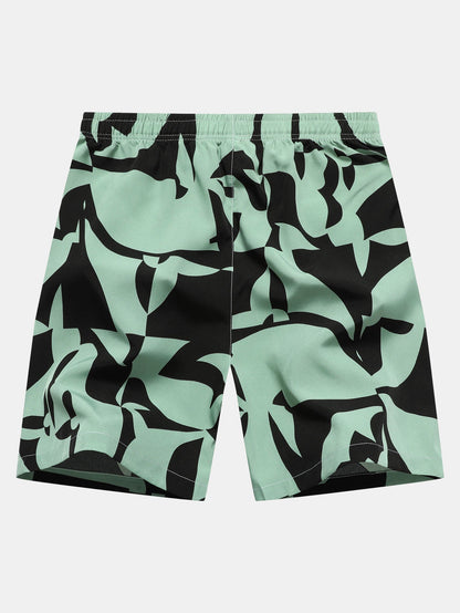 Color Block Print Zipper Pocket Shorts