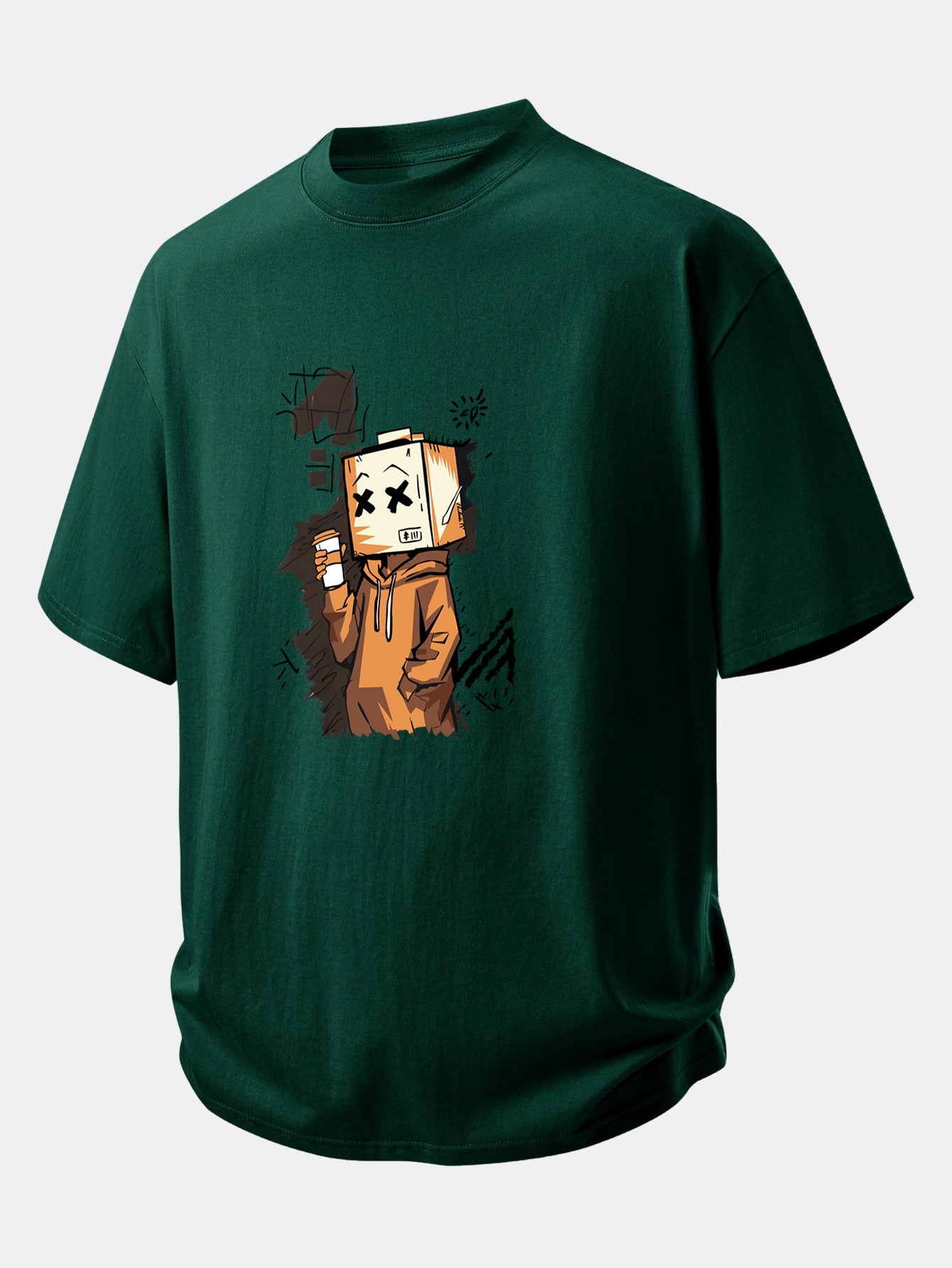 Relax Fit Cartoon Box Head Print Cotton T-Shirt