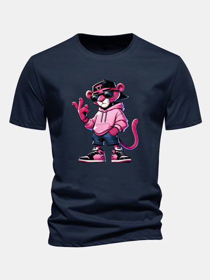 Regular Fit Cool Pink Panther Print Cotton T-Shirt
