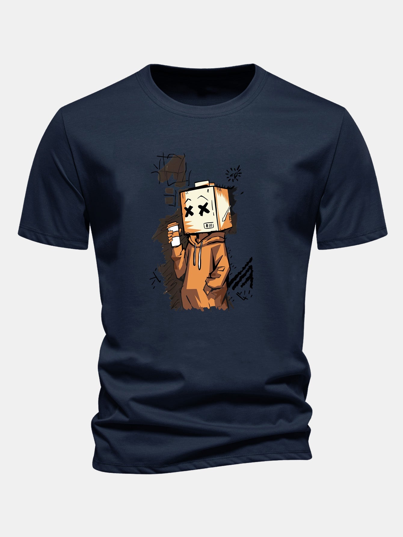 Regular Fit Cartoon Box Head Print Cotton T-Shirt