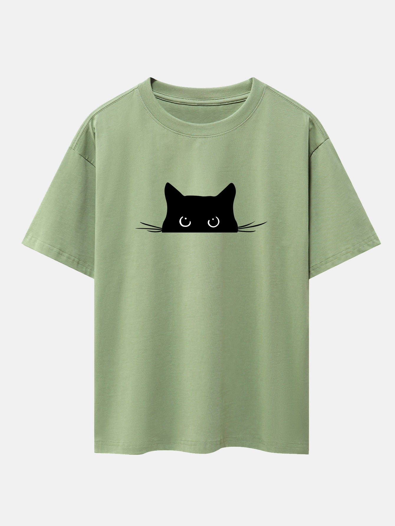 Black Cat Print Drop Shoulder Oversize T-Shirt