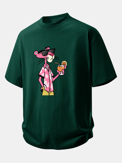Relax Fit Vacation Pink Panther Print Cotton T-Shirt