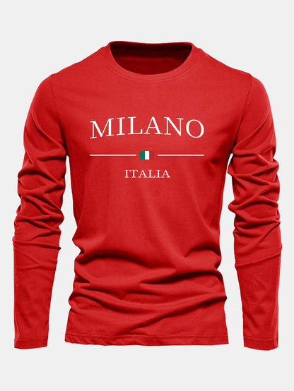 Long Sleeve Milano Print Cotton T-Shirt