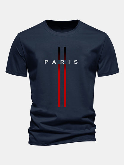 Regular Fit Stripe Paris Print Cotton T-Shirt