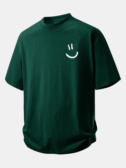 Relax Fit Smiley Face Print Cotton T-Shirt