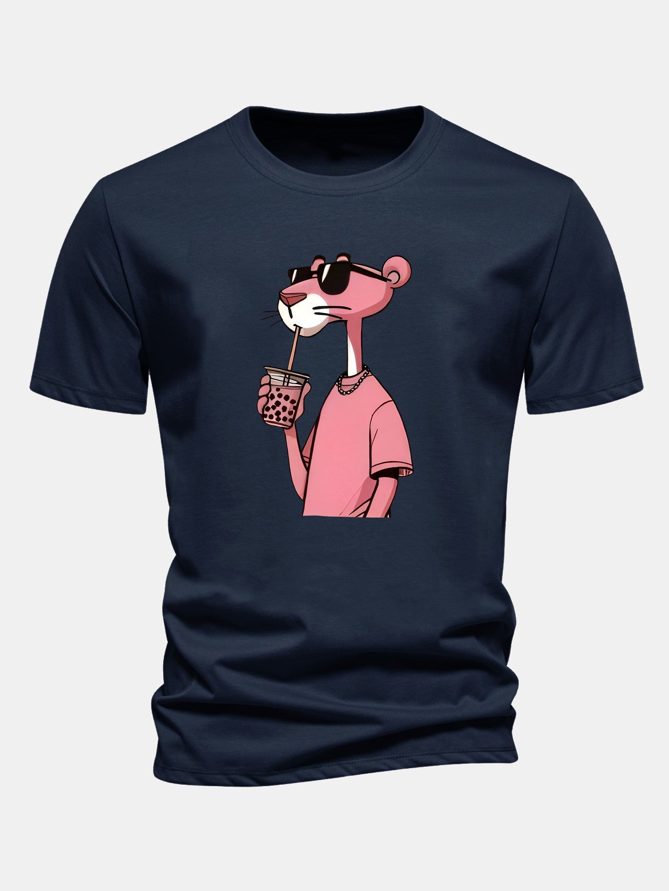Regular Fit Pink Panther Print Cotton T-Shirt