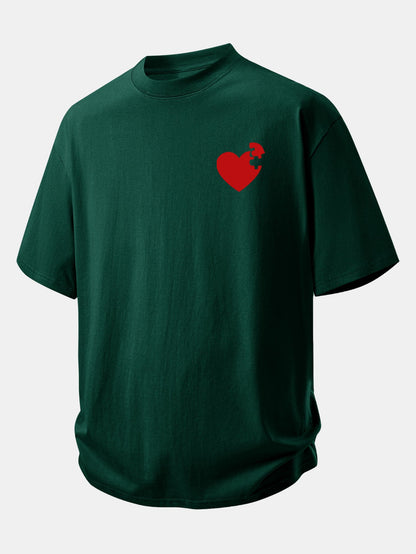 Relax Fit Heart Puzzle Print Cotton T-Shirt