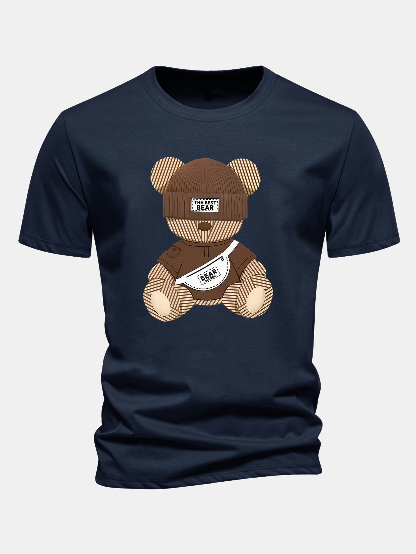 Regular Fit Stripe Bear Print Cotton T-Shirt