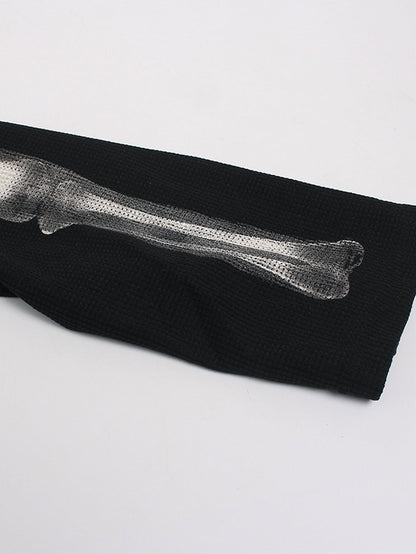 Oversize Skeleton Print Waffle T-Shirt