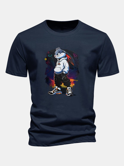 Regular Fit Cartoon Rabbit Print Cotton T-Shirt