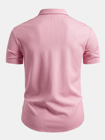 Muscle Fit Ribbed Button Up Shirt