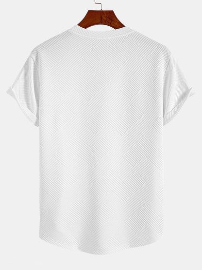 Short Sleeve Stripe Jacquard Arc Hem T-Shirt