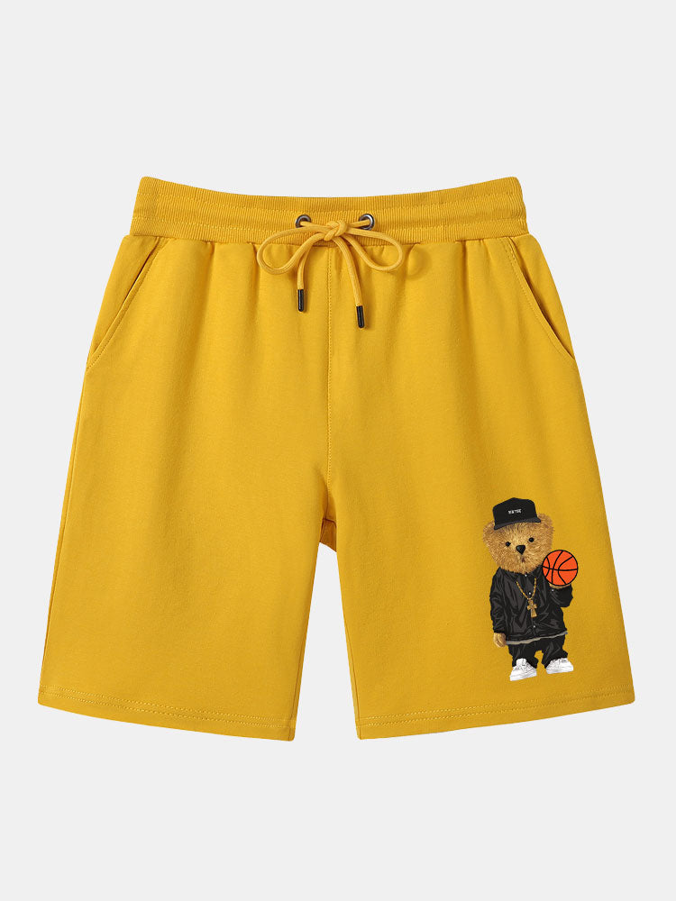 Basketball Bear Print Mid Length Shorts
