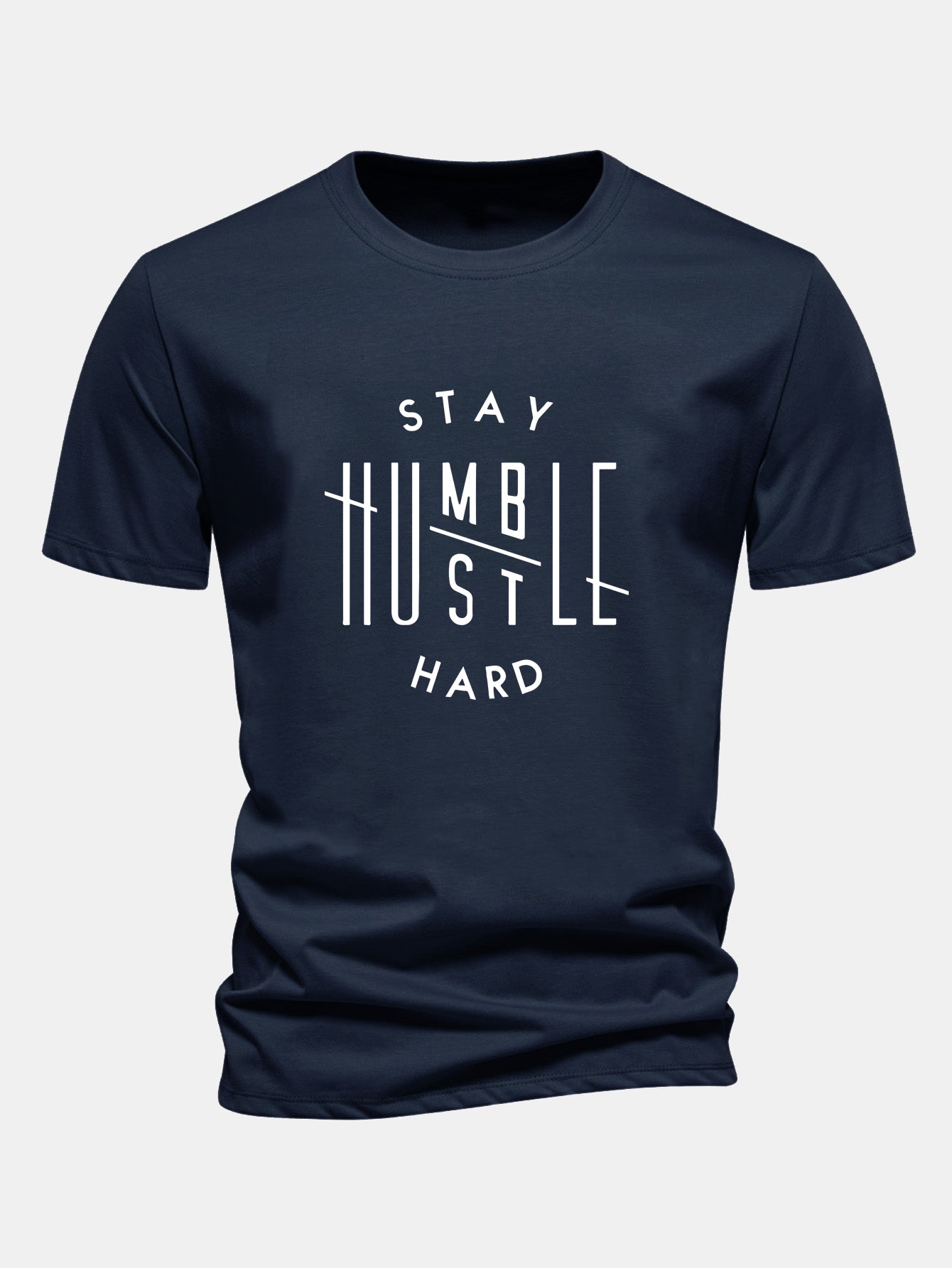 Regular Fit Stay Humble Hustle Hard Print Cotton T-Shirt