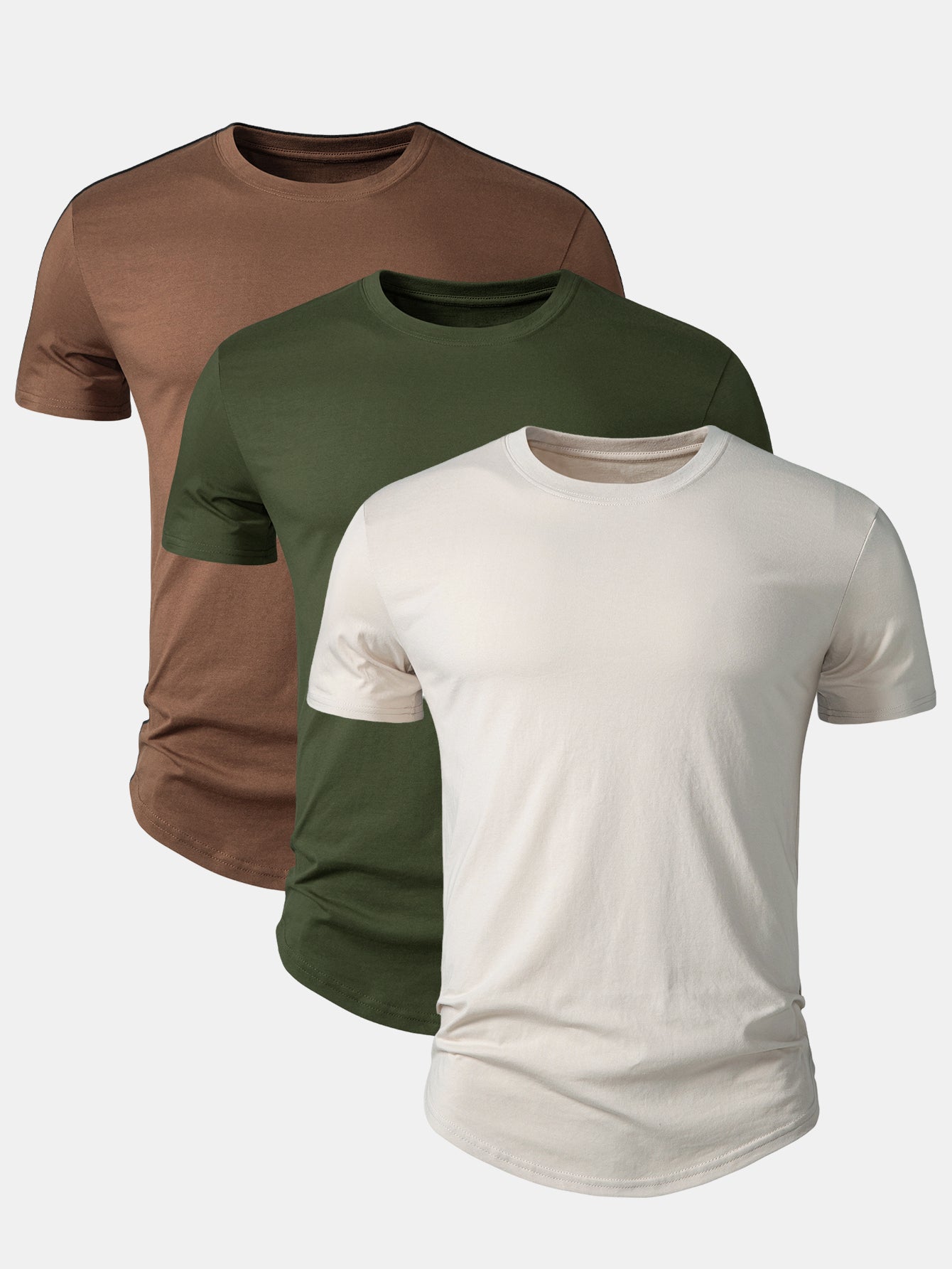 3 Pieces Basic Cotton Arc Hem T-Shirts