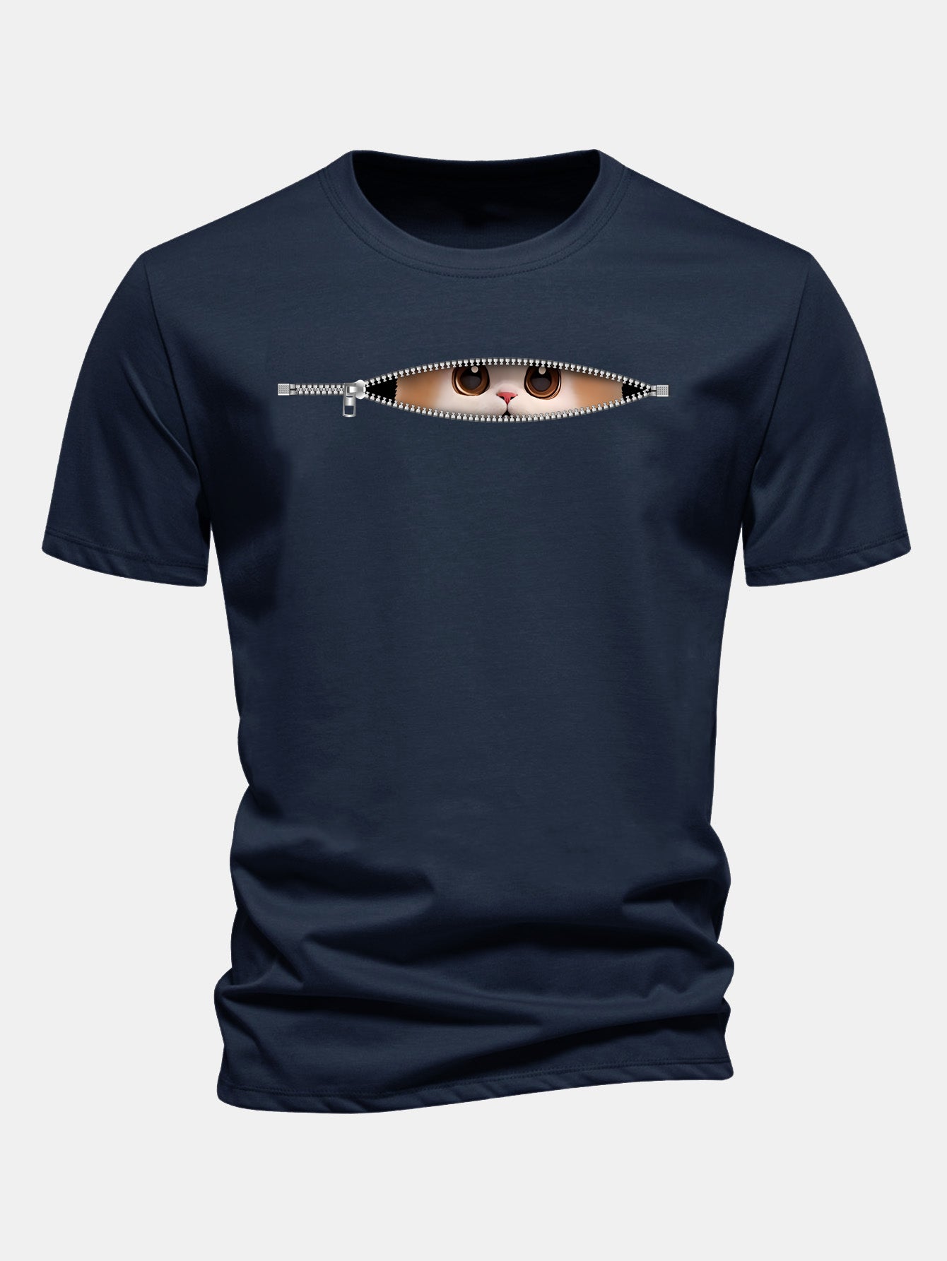 تي شيرت قطن مزين برسمة قطة بتصميم عادي