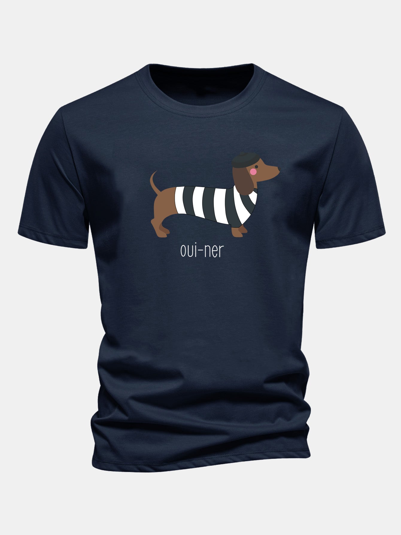 Regular Fit French Dachshund Print Cotton T-Shirt