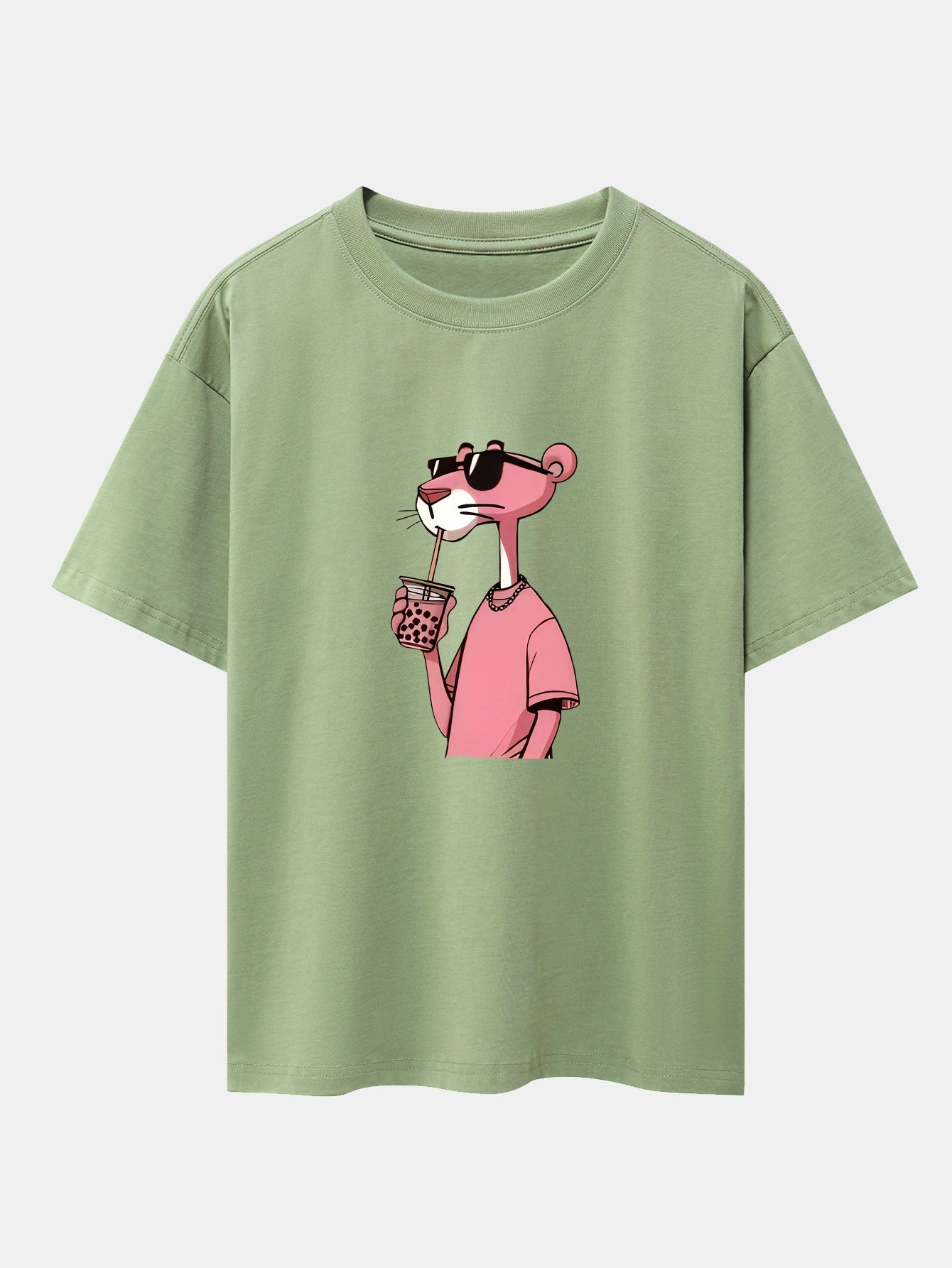 Pink Panther Print Drop Shoulder Oversize T-Shirt
