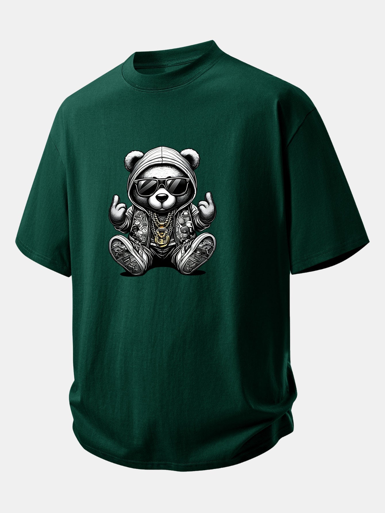 Relax Fit Hip Hop Bear Print Cotton T-Shirt