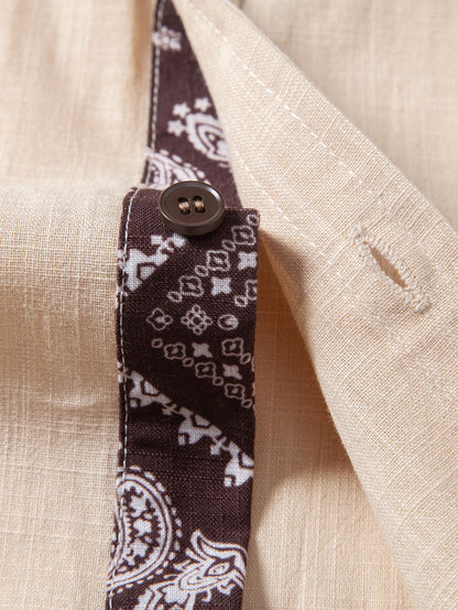 Contrast Paisley Print Linen Look Shirt