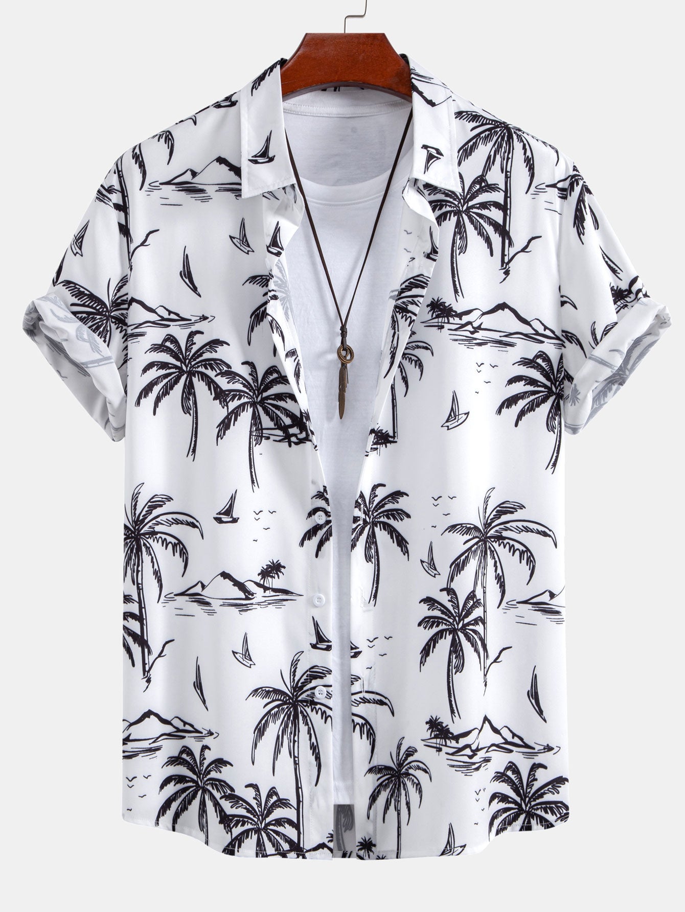 Palm Tree Island Print Button Up Shirt