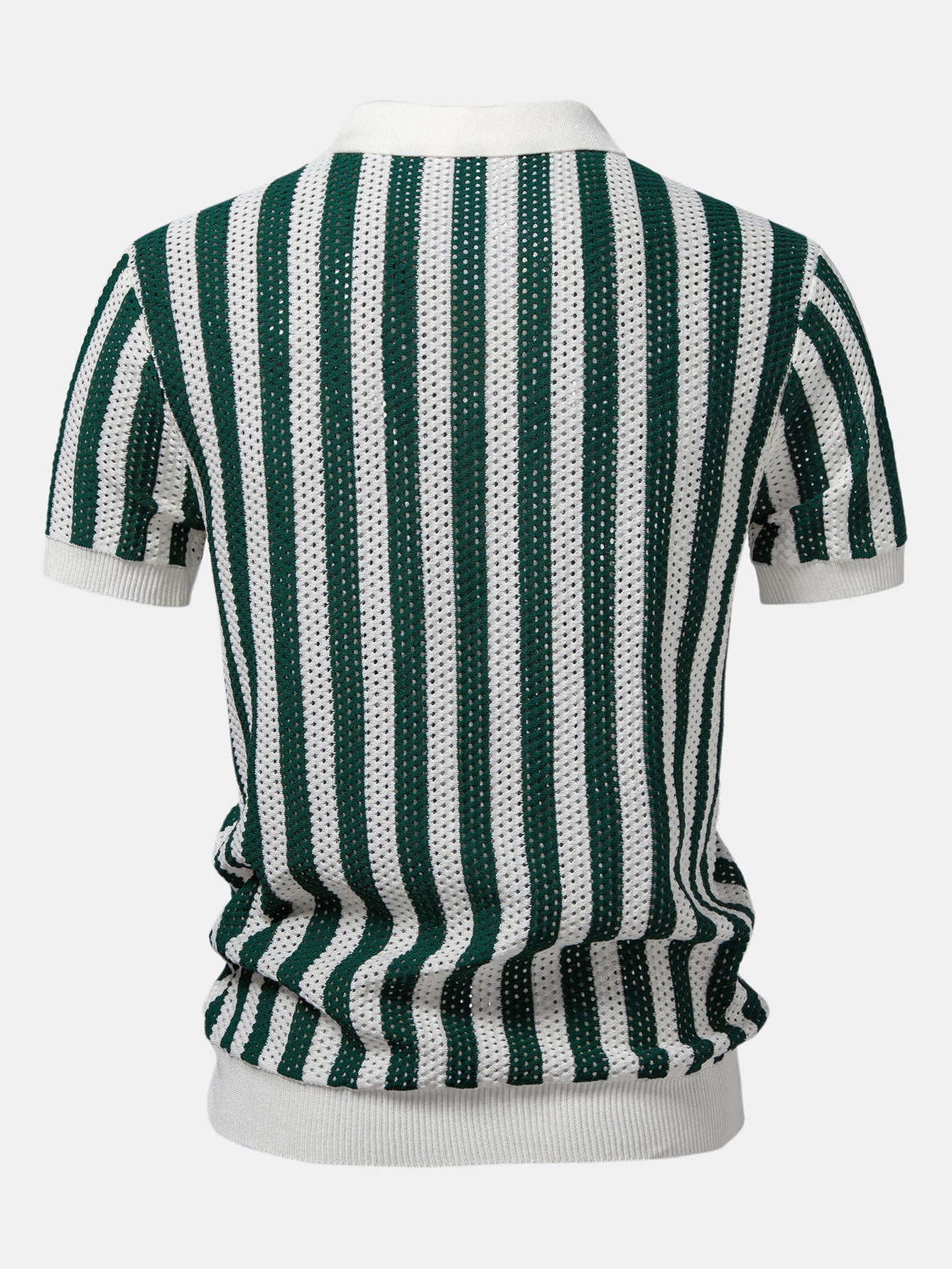 Stripe Johnny Collar Open Knit Polo