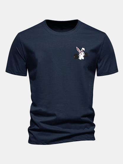 Regular Fit Fitness Rabbit Print Cotton T-Shirt