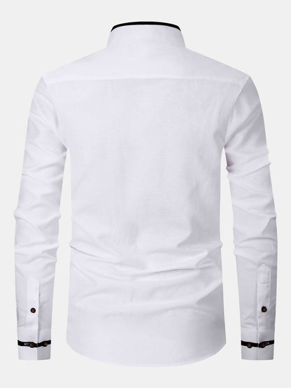 Long Sleeve Contrast Stand Collar Oxford Shirt