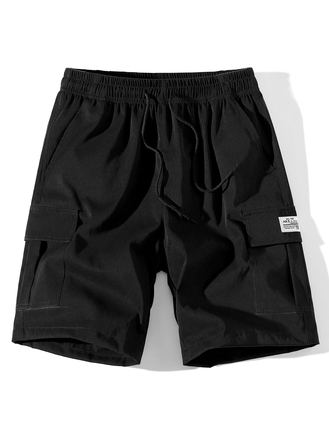 3 Pieces Solid Color Cargo Drawstring Shorts