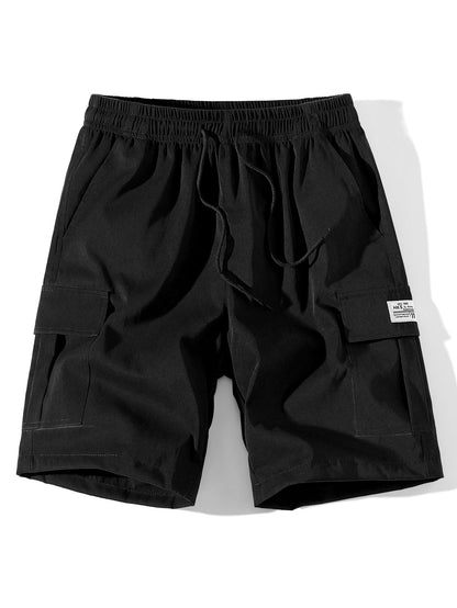 3 Pieces Solid Color Cargo Drawstring Shorts