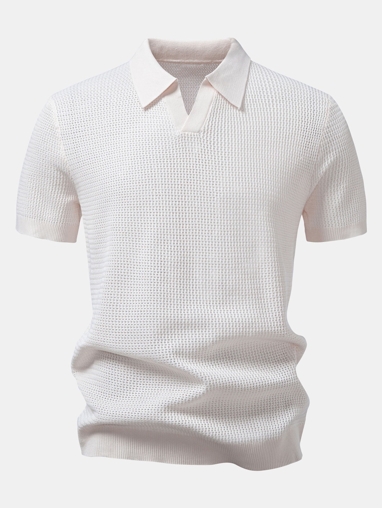 Textured Johnny Collar Crocheted Knit Polo