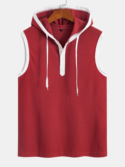 Contrast Waffle Half Open Hooded Vest