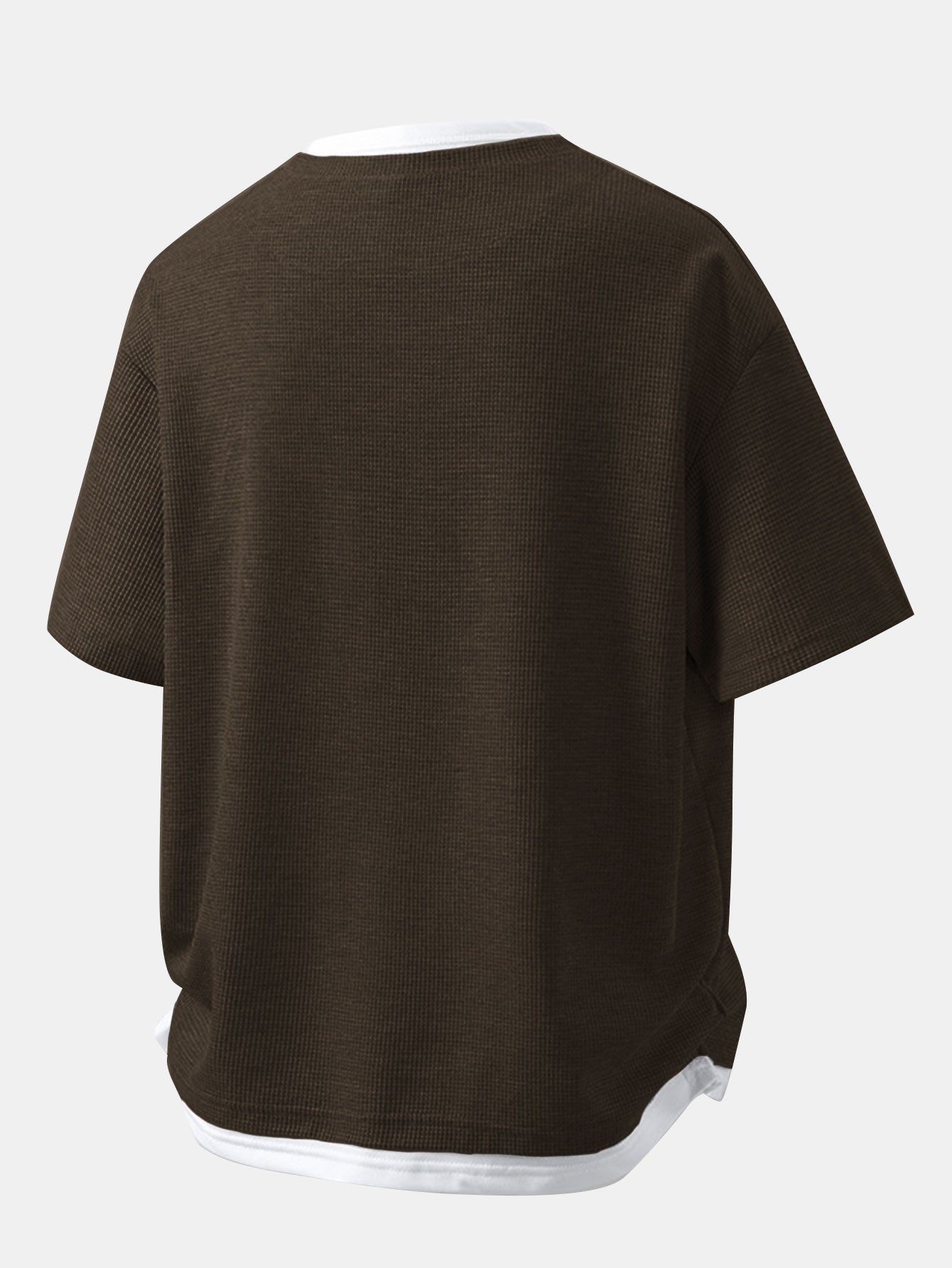 Relax Fit Smiley Face Print 2 In 1 Notched Collar Waffle T-Shirt