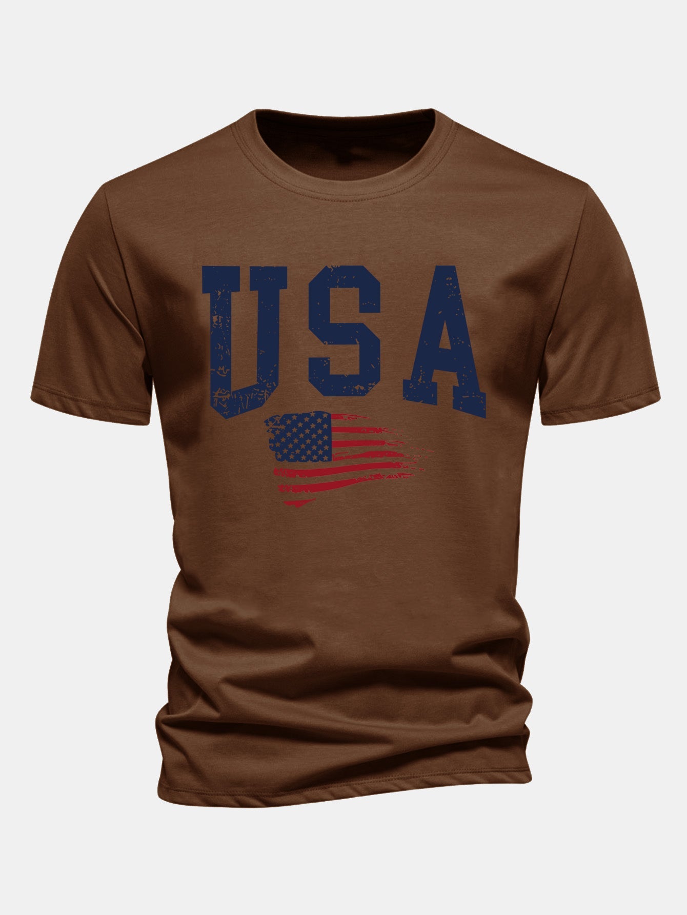 Regular Fit USA Flag Print Cotton T-Shirt