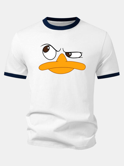 Emoji Duck Print Contrast Ringer T-Shirt