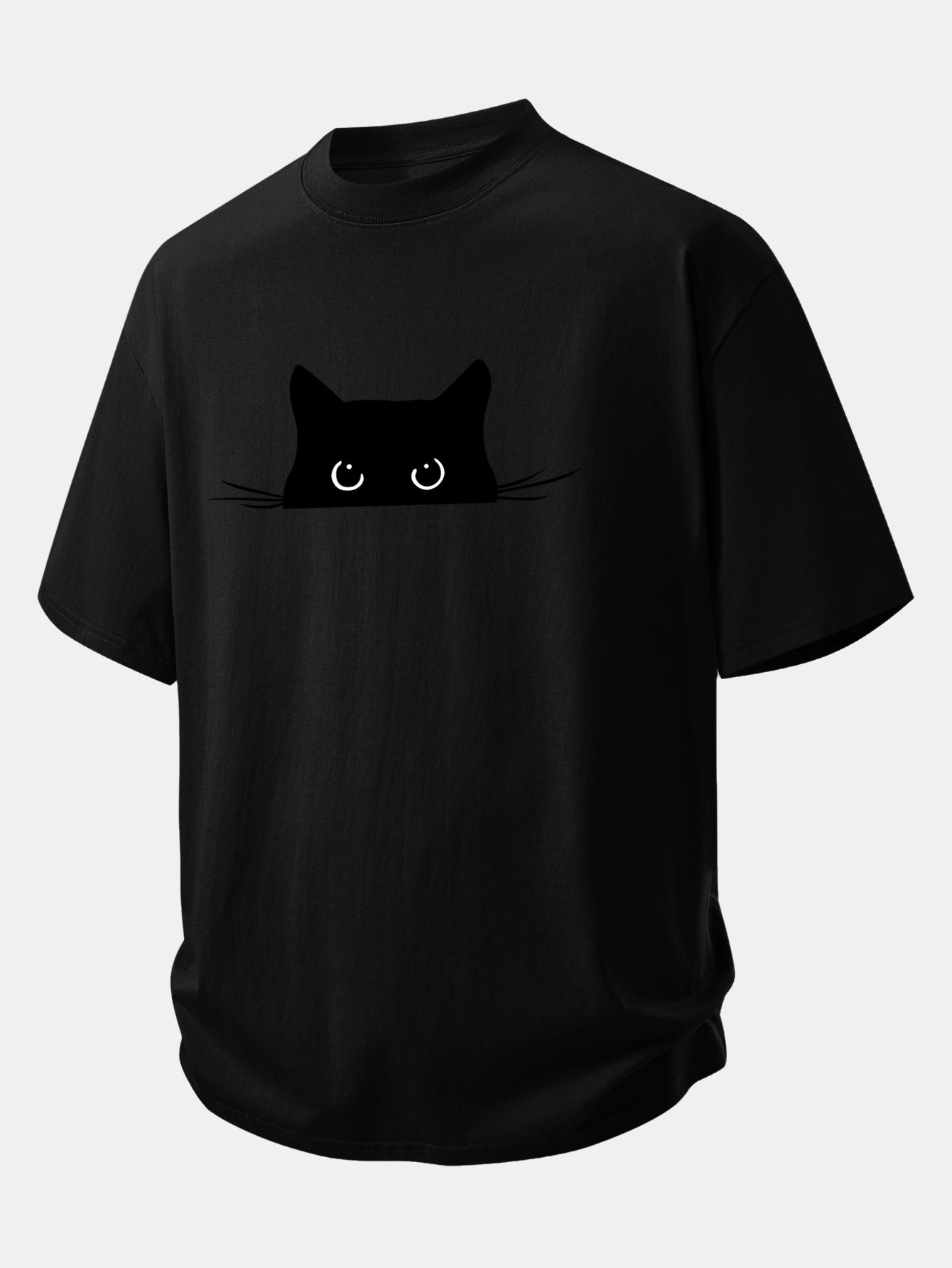 Relax Fit Black Cat Print Cotton T-Shirt
