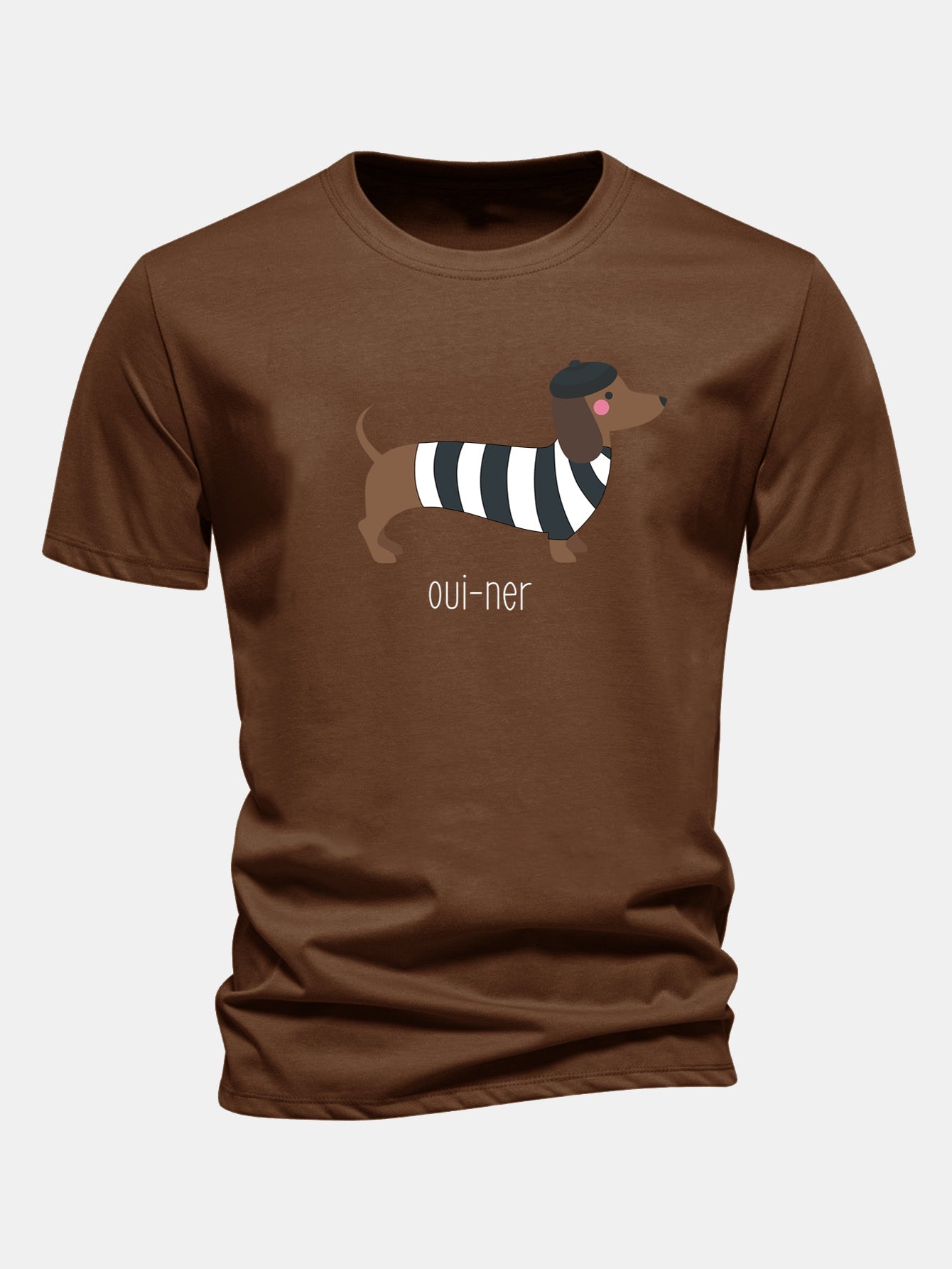 Regular Fit French Dachshund Print Cotton T-Shirt