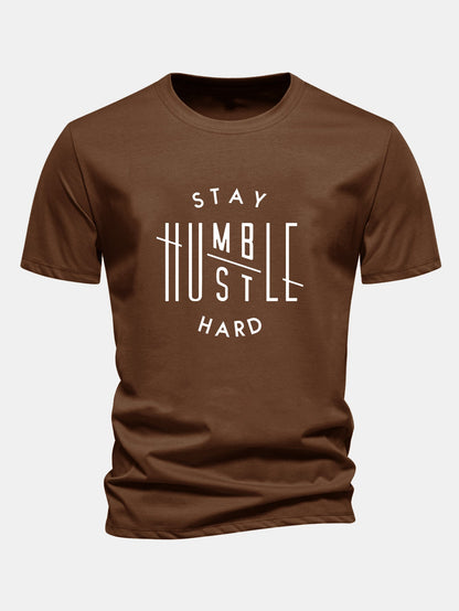 Regular Fit Stay Humble Hustle Hard Print Cotton T-Shirt