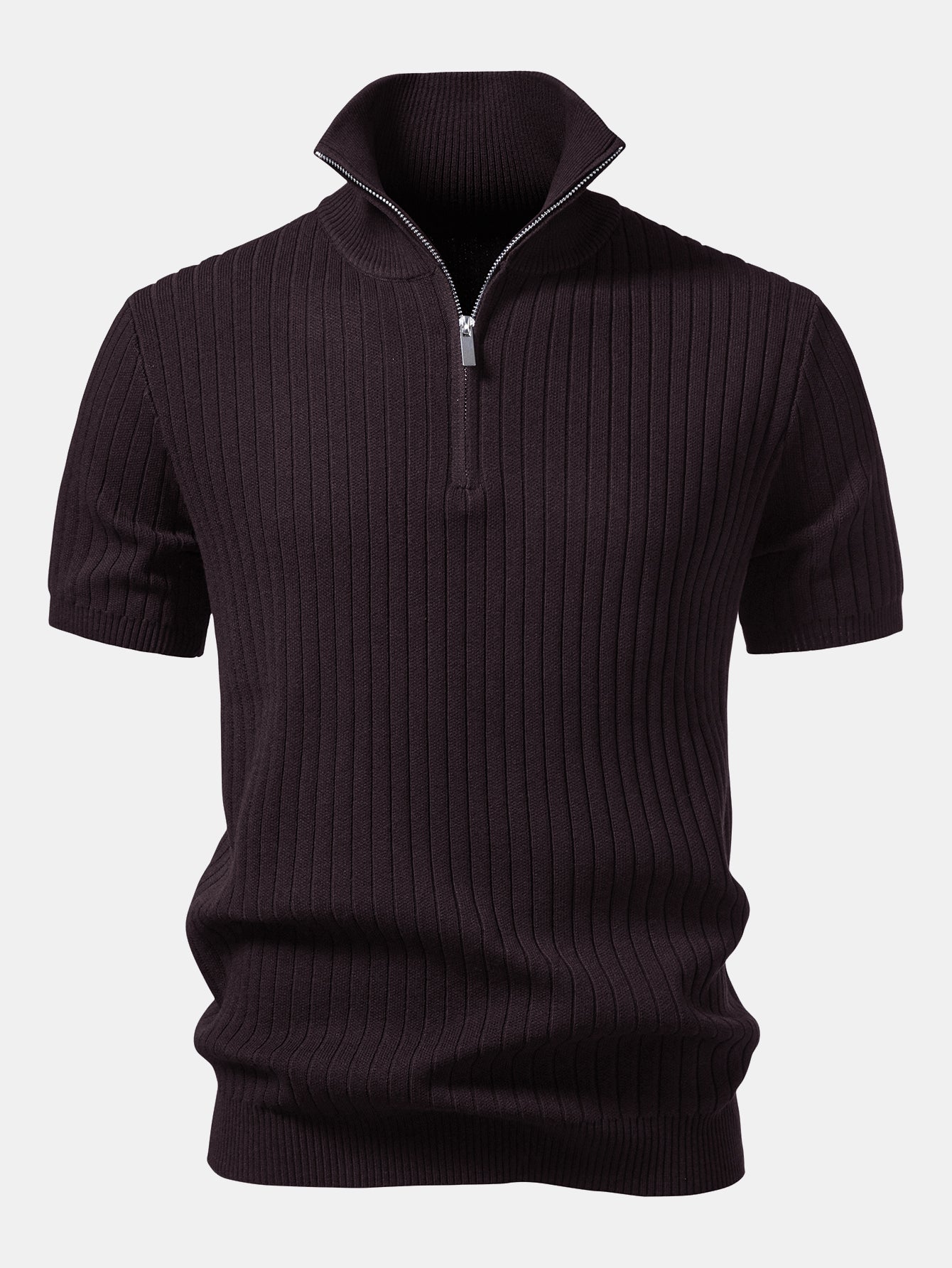 Ribbed Quarter Zip Knit Polo