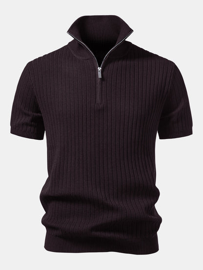 Ribbed Quarter Zip Knit Polo