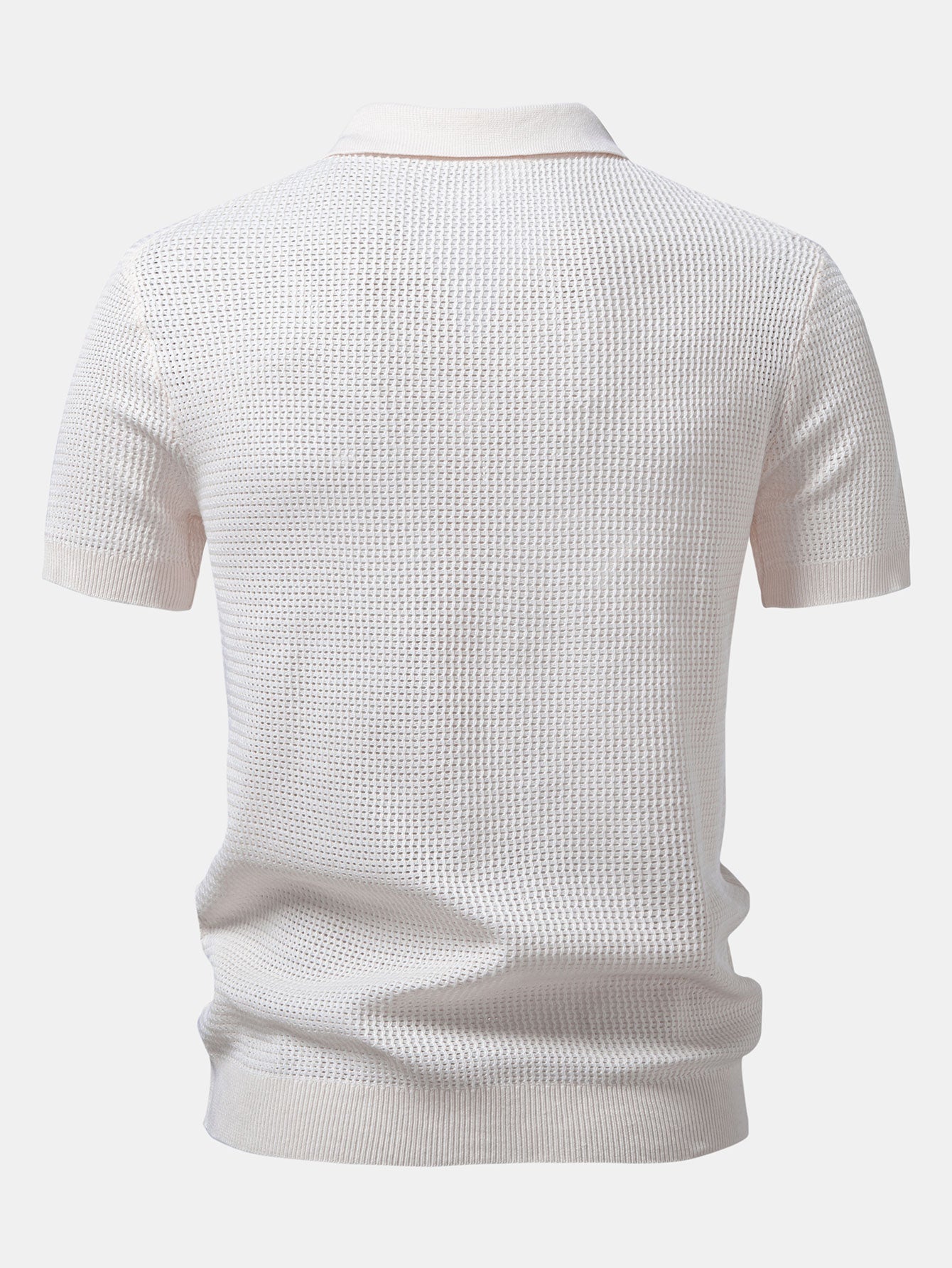 Textured Johnny Collar Crocheted Knit Polo